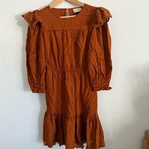 Elegant Rust Orange Lace Trim Dress